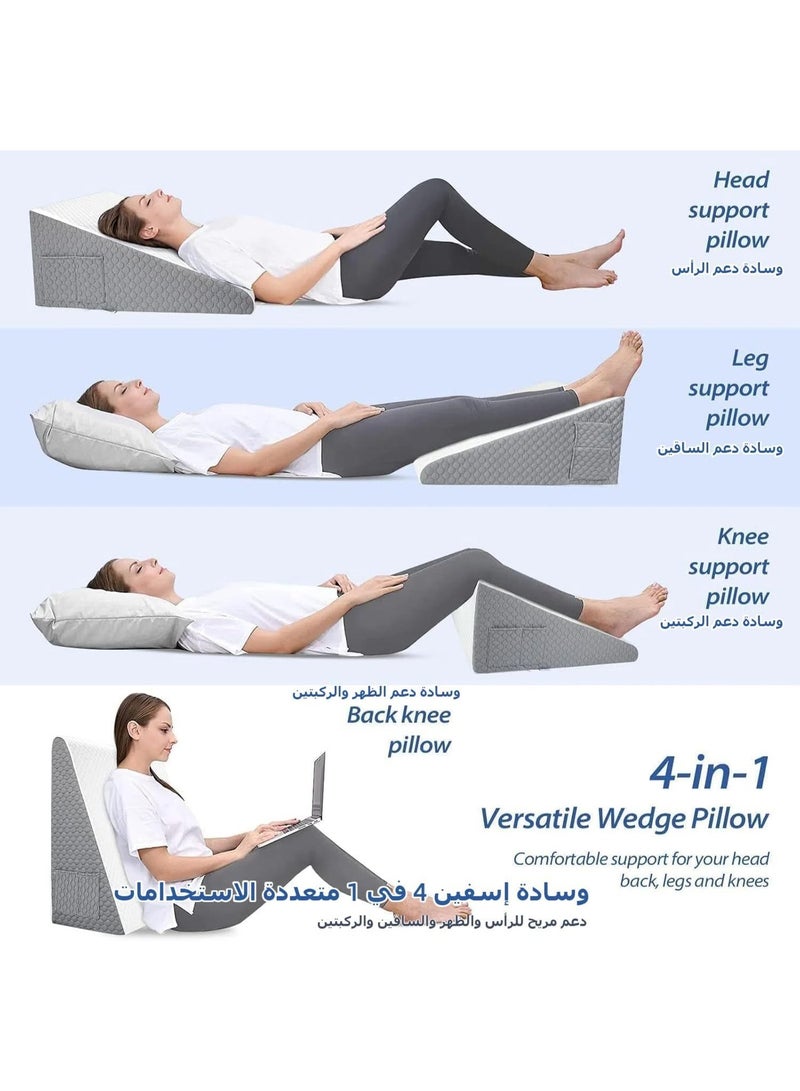 Sleep wedge pillow, adjustable height 8-12 inches bed wedge pillow, back support pillow, suitable for acid reflux, leg and neck pain, snoring problems, triangular pillow - cold memory cotton top - Image 5